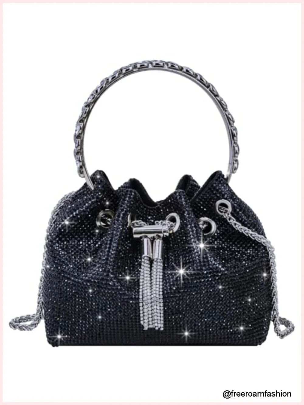 Sparkly Rhinestone Evening Bag Clutch Purse with Removable Chain